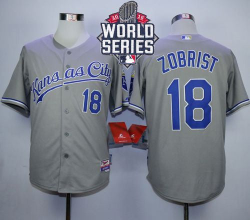 Custom Fan-Made Ben Zobrist Kansas City Royals #18 Grey 2015 Baseball Jersey