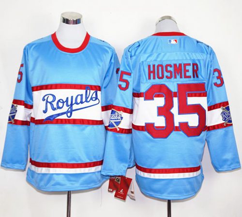 Custom Fan-Made Eric Hosmer Long Kansas City Royals #35 Blue Baseball Jersey