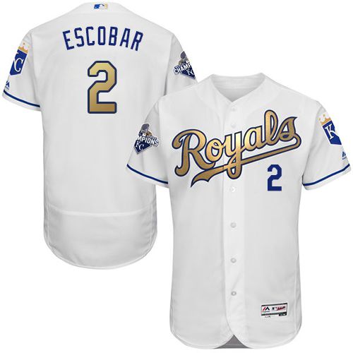 Custom Fan-Made Alcides Escobar Kansas City Royals #2 White 2015 Baseball Jersey