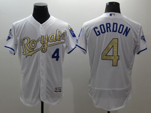 Custom Fan-Made Alex Gordon Kansas City Royals #4 White 2015 Baseball Jersey