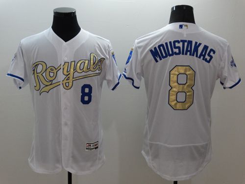 Custom Fan-Made Mike Moustakas Kansas City Royals #8 White 2015 Baseball Jersey