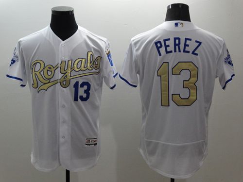Custom Fan-Made Salvador Perez Kansas City Royals #13 White 2015 Baseball Jersey