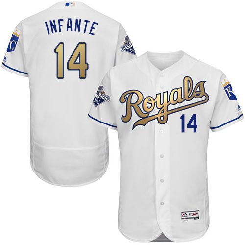 Custom Fan-Made Omar Infante Kansas City Royals #14 White 2015 Baseball Jersey