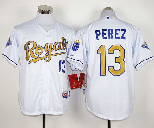 Custom Fan-Made Salvador Perez Kansas City Royals #13 White 2015 Baseball Jersey