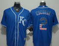 Custom Fan-Made Alcides Escobar USA Flag Kansas City Royals #2 Blue Baseball Jersey