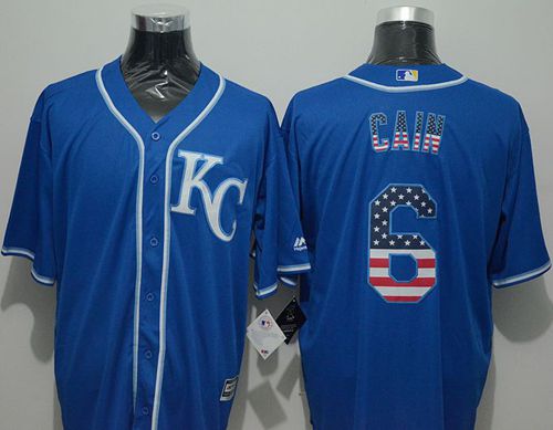 Custom Fan-Made Lorenzo Cain USA Flag Kansas City Royals #6 Blue Baseball Jersey