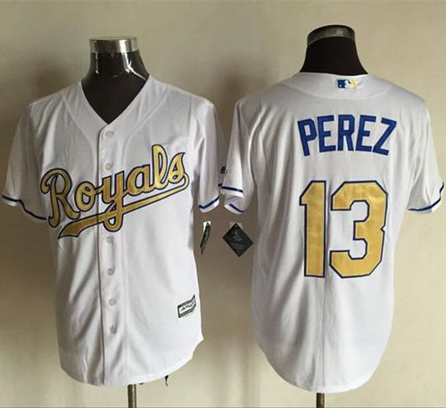 Custom Fan-Made Salvador Perez Kansas City Royals #13 White 2015 Baseball Jersey