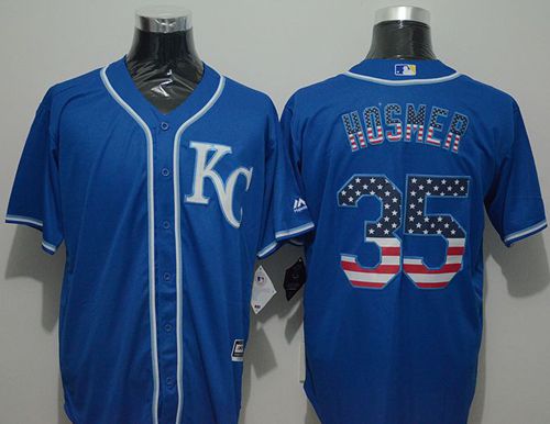 Custom Fan-Made Eric Hosmer USA Flag Kansas City Royals #35 Blue Baseball Jersey