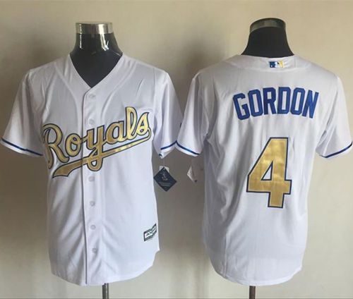 Custom Fan-Made Alex Gordon Kansas City Royals #4 White 2015 Baseball Jersey