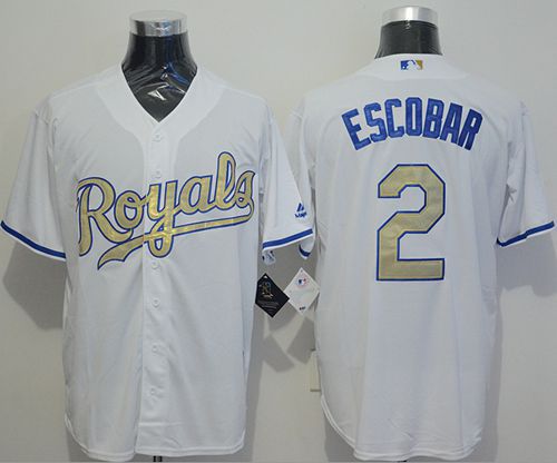 Custom Fan-Made Alcides Escobar Kansas City Royals #2 White 2015 Baseball Jersey