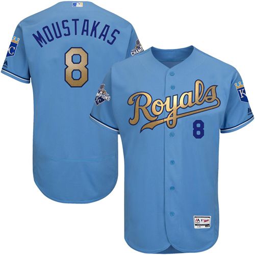 Custom Fan-Made Mike Moustakas Kansas City Royals #8 Blue 2015 Baseball Jersey