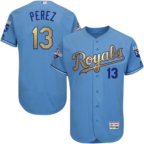 Custom Fan-Made Salvador Perez Kansas City Royals #13 Blue 2015 Baseball Jersey