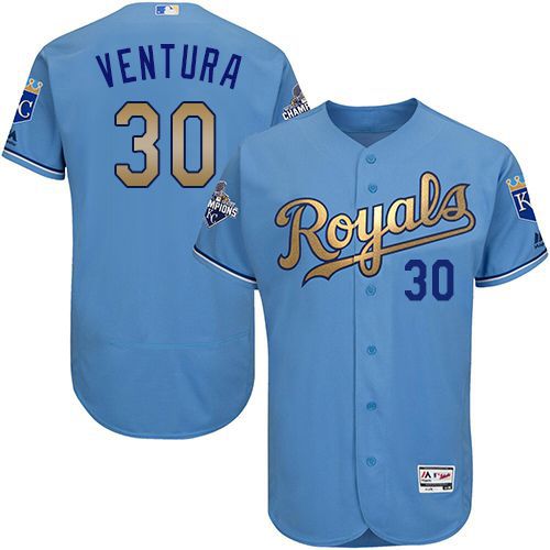 Custom Fan-Made Yordano Ventura Kansas City Royals #30 Blue 2015 Baseball Jersey