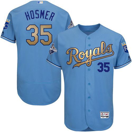Custom Fan-Made Eric Hosmer Kansas City Royals #35 Blue 2015 Baseball Jersey