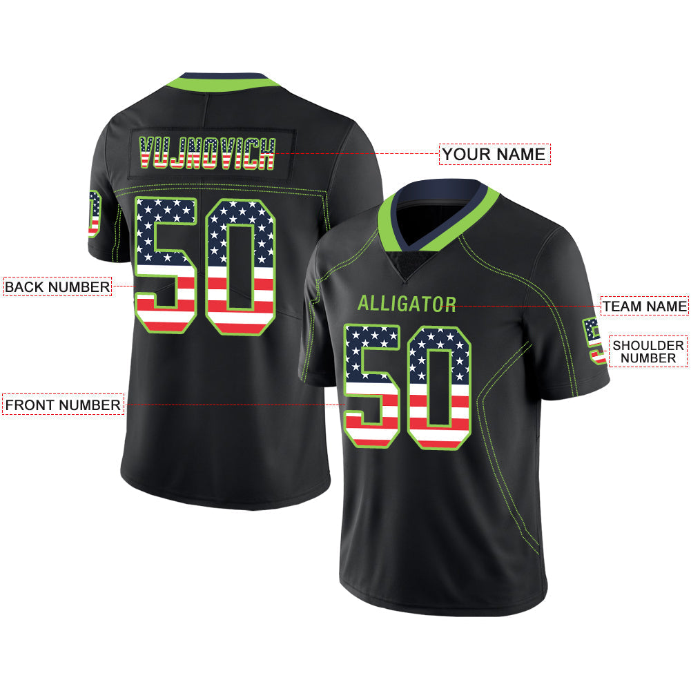 Custom black football jersey front view | GameDay Jerseys