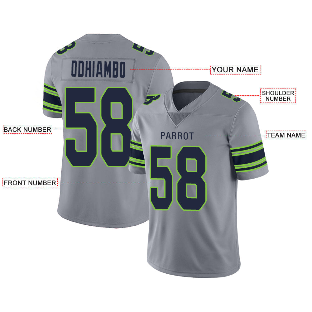 Custom grey football jersey front view | GameDay Jerseys