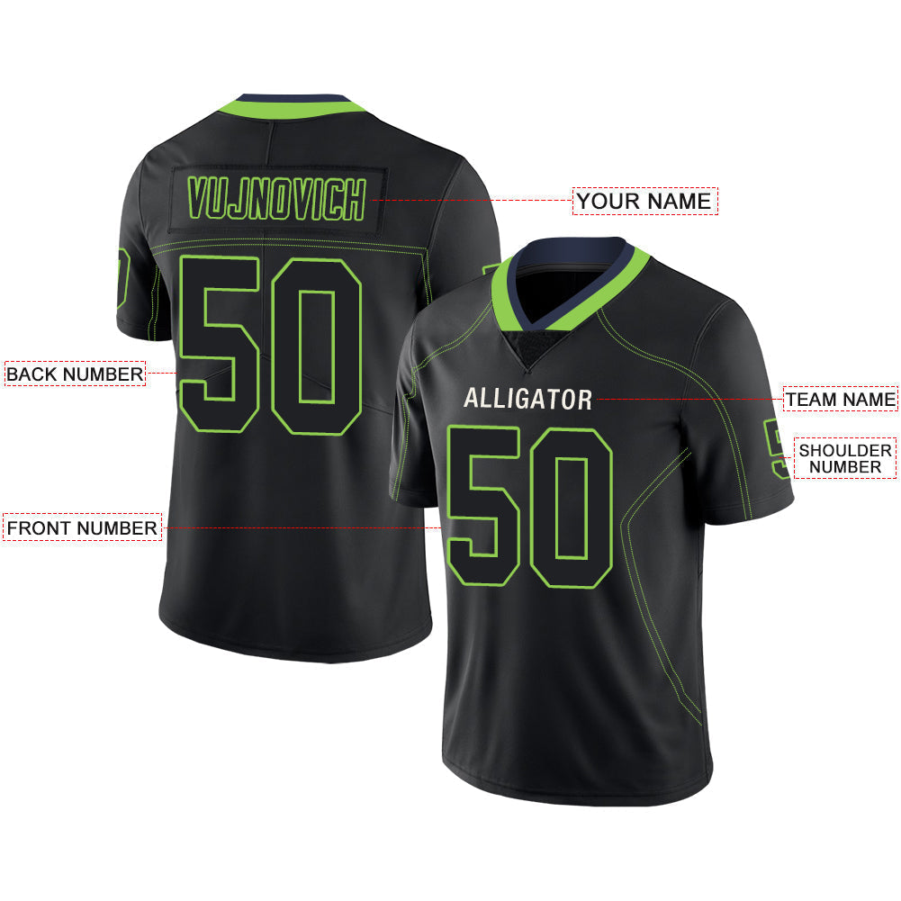 Custom black football jersey front view | GameDay Jerseys