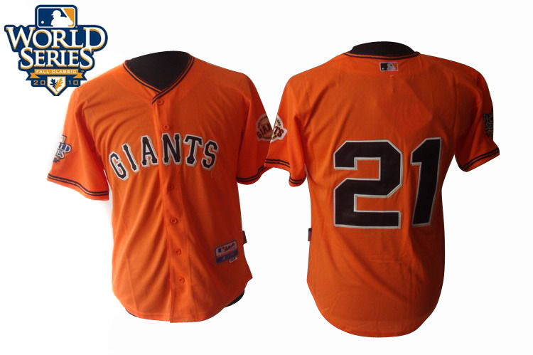 Custom Fan-Made Freddy Sanchez San Francisco Giants #21 Orange 2010 Baseball Jersey