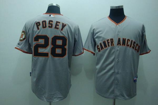 Custom Fan-Made Buster Posey San Francisco Giants #28 Grey Baseball Jersey
