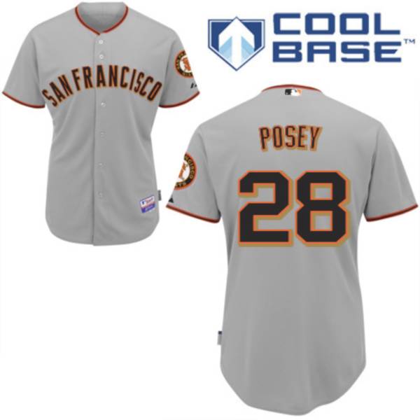 Custom Fan-Made Buster Posey San Francisco Giants #28 Grey Baseball Jersey