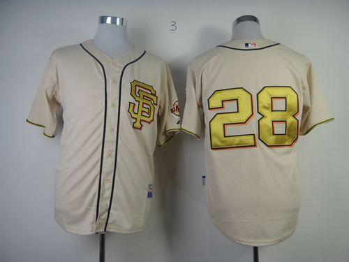 Custom Fan-Made Buster Posey Cream NO San Francisco Giants #28 Gold Baseball Jersey