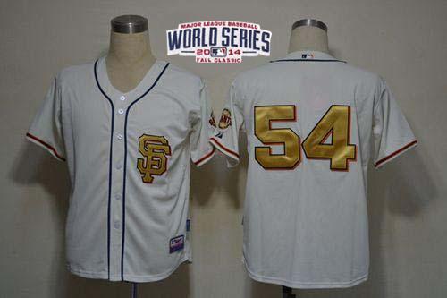 Custom Fan-Made Sergio Romo Cream NO San Francisco Giants #54 Gold 2014 Baseball Jersey
