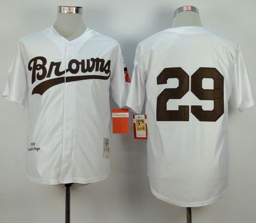 Custom Fan-Made Satchel Paige Cleveland Browns #29 White 1953 Throwback Baseball Jersey