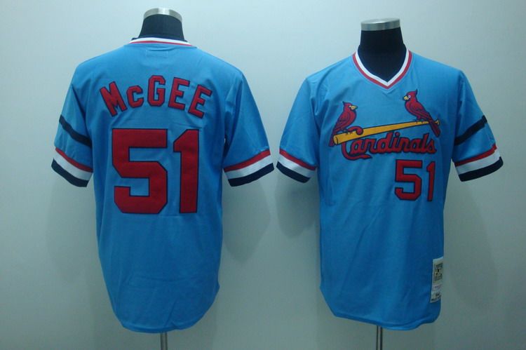 Custom Fan-Made Willie McGee St. Louis Cardinals #51 Blue Throwback Baseball Jersey