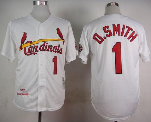 Custom Fan-Made Ozzie Smith St. Louis Cardinals #1 White 1992 Baseball Jersey