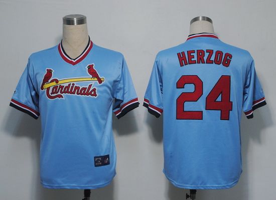 Custom Fan-Made Whitey Herzog St. Louis Cardinals #24 Blue Throwback Baseball Jersey