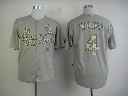 Custom Fan-Made Yadier Molina St. Louis Cardinals #4 Grey USMC Baseball Jersey