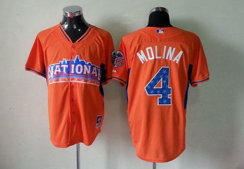 Custom Fan-Made Yadier Molina St. Louis Cardinals #4 Orange 2013 All-Star Edition Baseball Jersey
