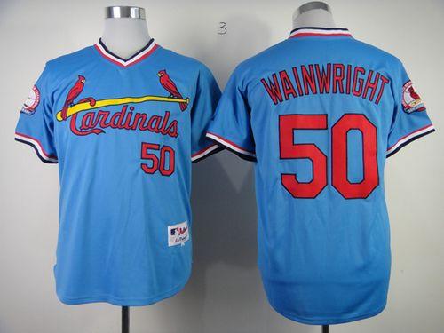 Custom Fan-Made Adam Wainwright St. Louis Cardinals #50 Blue 1982 Throwback Turn Back Clock Edition Baseball Jersey