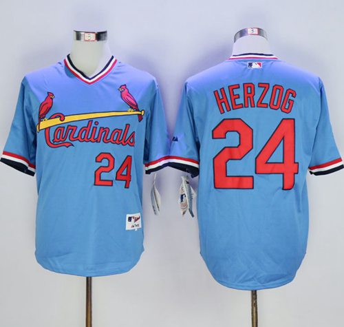 Custom Fan-Made Whitey Herzog St. Louis Cardinals #24 Blue 1982 Throwback Turn Back Clock Edition Baseball Jersey