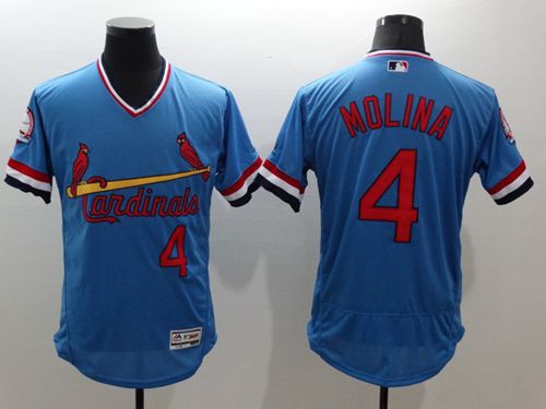 Custom Fan-Made Yadier Molina Cooperstown St. Louis Cardinals #4 Blue Baseball Jersey