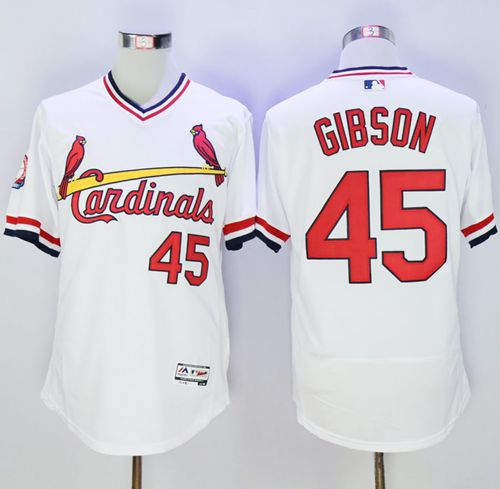 Custom Fan-Made Bob Gibson Cooperstown St. Louis Cardinals #45 White Baseball Jersey