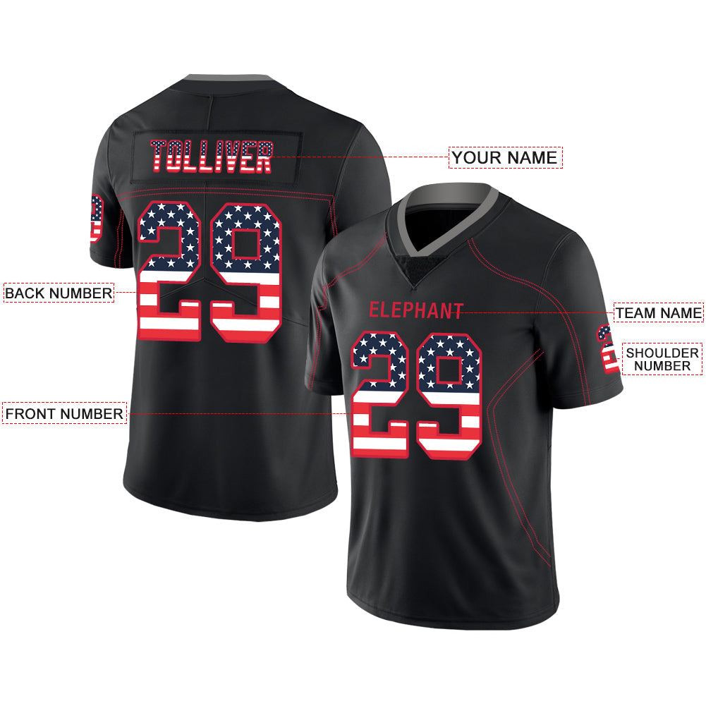 Custom black football jersey front view | GameDay Jerseys