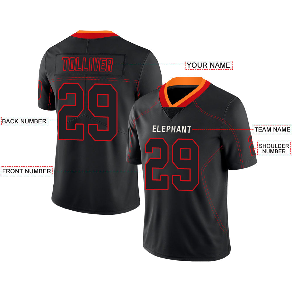 Custom black football jersey front view | GameDay Jerseys
