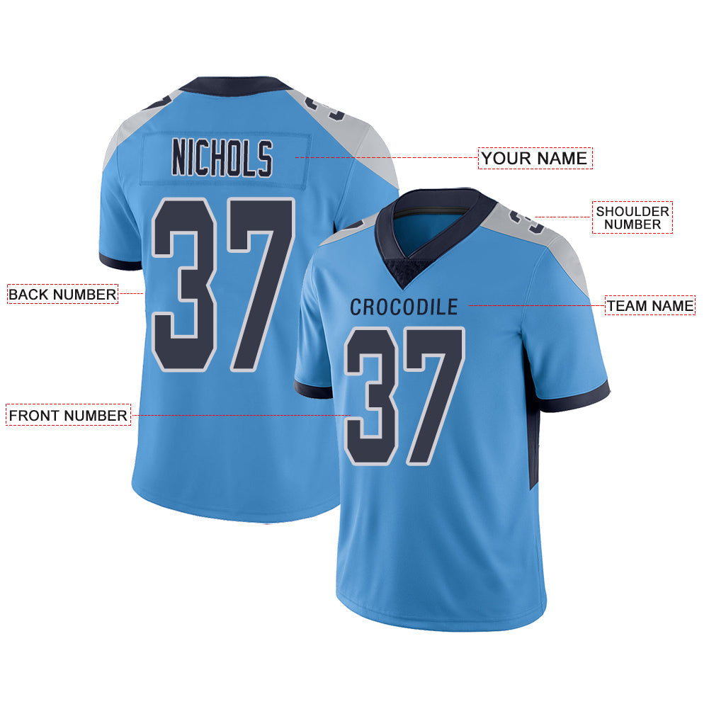 Custom blue football jersey front view | GameDay Jerseys