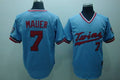 Custom Fan-Made Joe Mauer Cooperstown Minnesota Twins #7 Blue Throwback Baseball Jersey