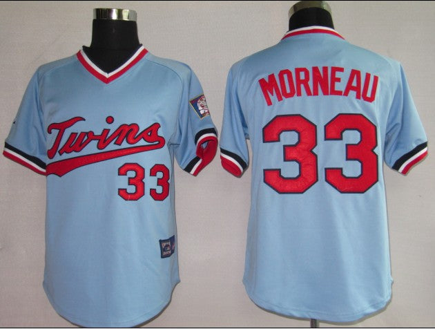 Custom Fan-Made Justin Morneau Cooperstown Minnesota Twins #33 Blue Throwback Baseball Jersey