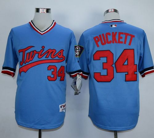 Custom Fan-Made Kirby Puckett Minnesota Twins #34 Blue 1984 Throwback Turn Back Clock Edition Baseball Jersey