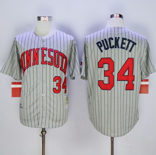 Custom Fan-Made Kirby Puckett Minnesota Twins #34 Grey 1987 Throwback Baseball Jersey