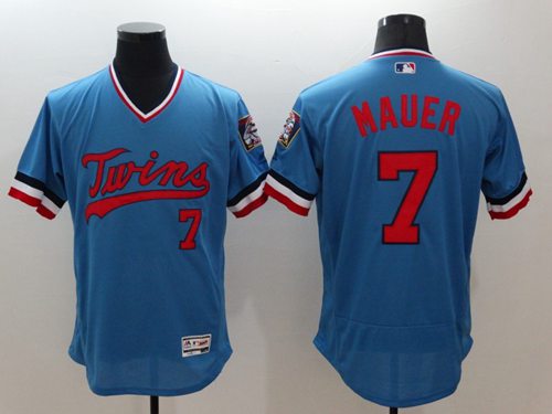 Custom Fan-Made Joe Mauer Cooperstown Minnesota Twins #7 Blue Baseball Jersey