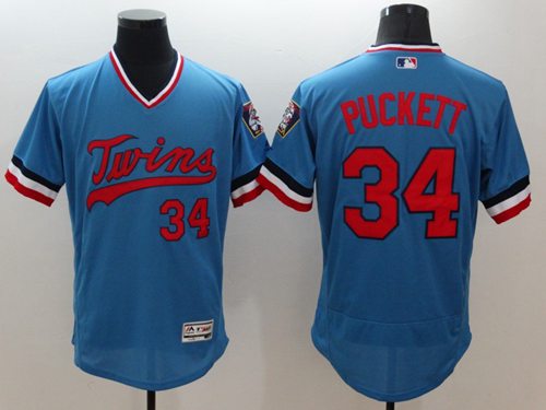 Custom Fan-Made Kirby Puckett Cooperstown Minnesota Twins #34 Blue Baseball Jersey