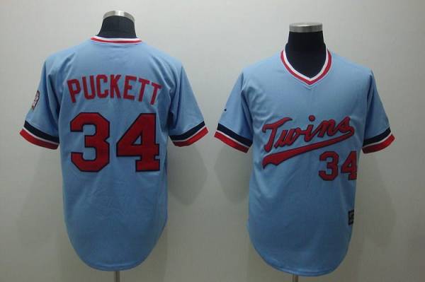 Custom Fan-Made Kirby Puckett Minnesota Twins #34 Blue Throwback Baseball Jersey
