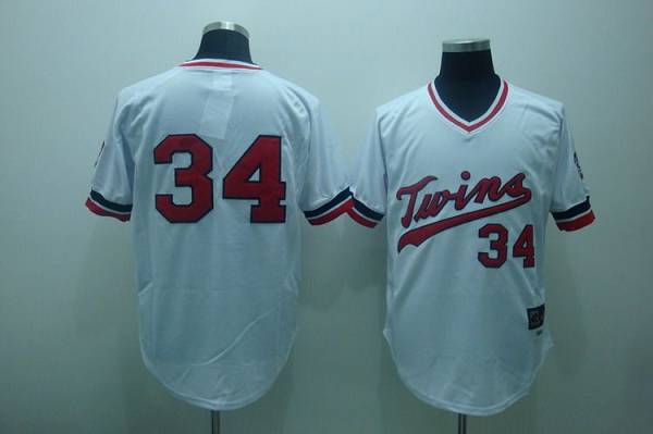 Custom Fan-Made Kirby Puckett Cooperstown Minnesota Twins #34 White Throwback Baseball Jersey