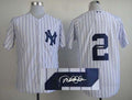 Custom Fan-Made Derek Jeter Autographed New York Yankees #2 White Baseball Jersey