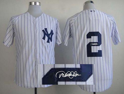 Custom Fan-Made Derek Jeter Autographed New York Yankees #2 White Baseball Jersey