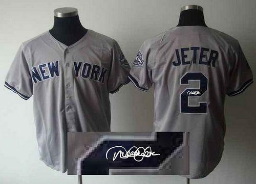Custom Fan-Made Derek Jeter Autographed New York Yankees #2 Grey Baseball Jersey